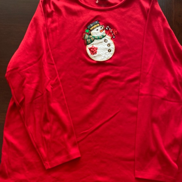 CHRISTMAS 🎄 DESIGNERS ORIGINALS ❤️RED❤️ SNOWMAN ☃️ HOLIDAY TOP SIZE 1X 🌟EUC🌟 - Picture 11 of 12